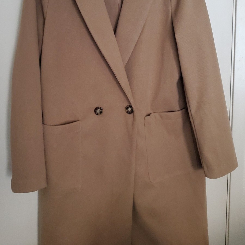 Joie Tan Trench Coat with Wide Lapels and Smooth Finish